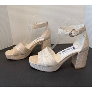 NWT Naturalizer Pearlyn 4 Beige Ankle Strap Block Heel Platform Dress Sandals 8M